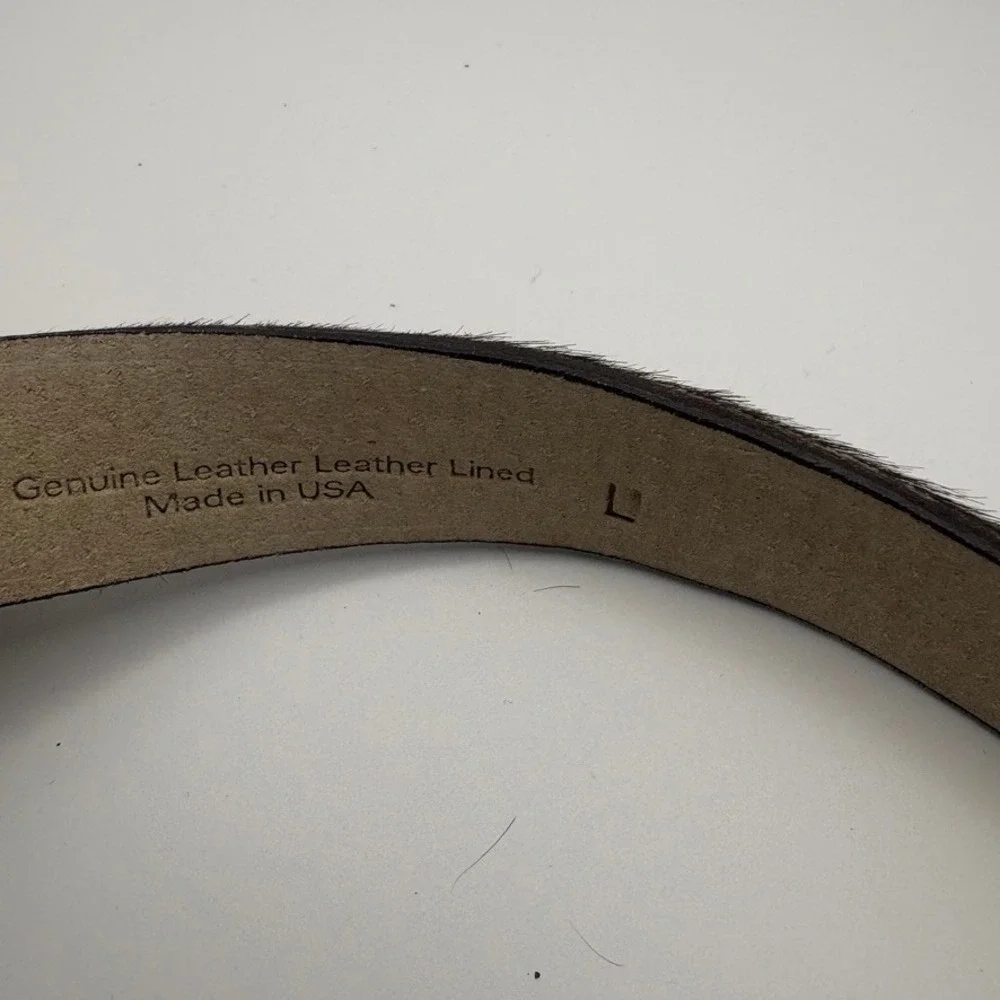 Vtg Halston Dark Brown Calf Hair Leather Belt Solid Brass Buckle Made in USA LG
